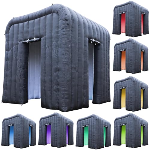Upgrade Version Inflatable Led Photo Booth (Black, Two Doors, 9.2x9.2x9.2ft),with Air Blower and Remote Controller Portable Cube，for Party, Wedding, Anniversary, Birthday,Commercial Lease