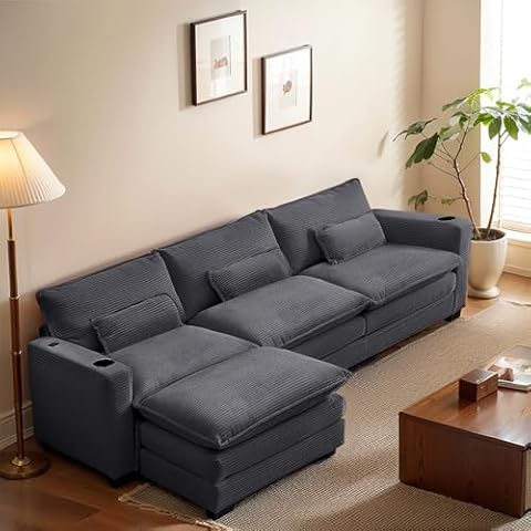 FrenzyBird Modern Sofa, Comfortable Sofa, Sofa with Cup Holder and USB Charging Interface, deep seat Sofa、sectional Couch（Gray） Cover