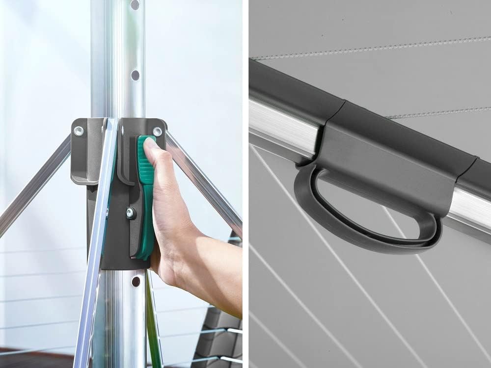 Leifheit Tendedero Rotatorio Linomatic 600 Plus, 60 m Retráctil | Altura regulable 1,09-1,75 m, tensor integrado, 8 ganchos para perchas, antracita, resistente a UV e intemperie