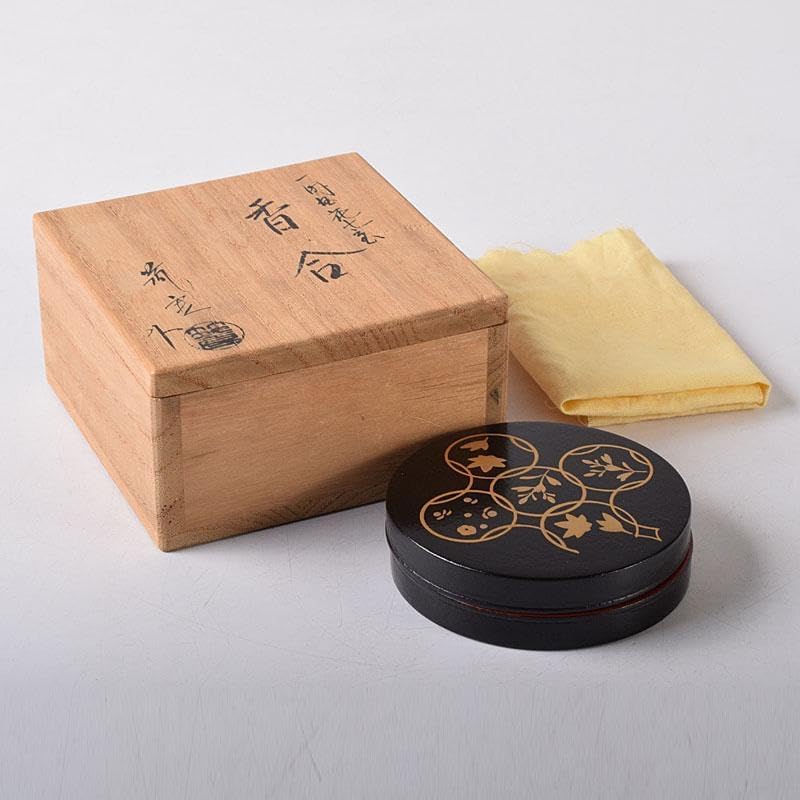 茶道具 筑城筑良作 一閑塗 花七宝蒔絵 香合 共箱 V 7861茶道具