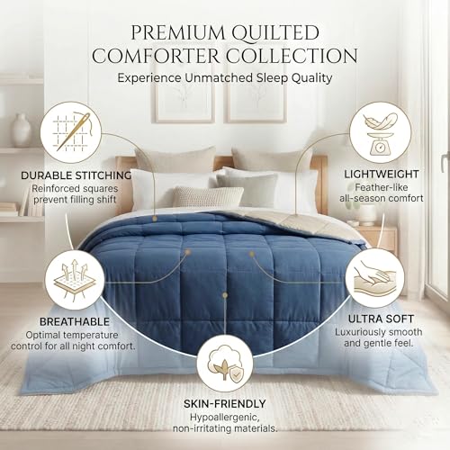 Image of VAS COLLECTIONS Reversible Single Bed Comforter 220 GSM Microfiber (60x90 Inch) | Soft Lightweight AC Comforter | All Season Quilt Duvet Blanket for Single Bed (Denim Blue)
