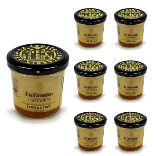 LA ERMITA Flan de Café, Postre Artesanal con Leche Entera, Queso y Café Natural, Sin Gluten, Envasado al Vacío, 110 g (Pack 6 unidades)