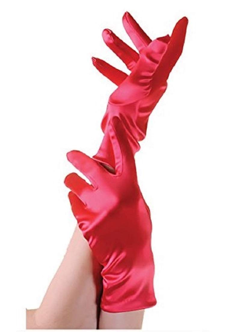 Crazy Chick® New Women's Red Short Satin Smooth Finger Gloves Wrist Length Ladies Gown Gloves Opera Gangster Wedding Bridal Prom Banquet Dress Evening Party Gloves
