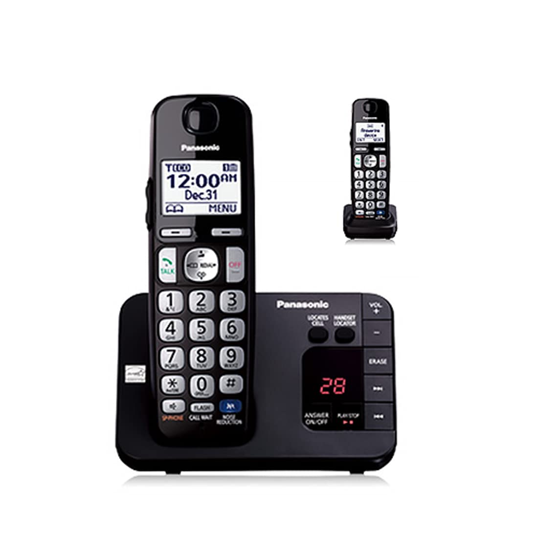 Panasonic KX-TGE232B DECT 6.0 Expandable Digital Cordless Answering System, 2 Handsets, Black (Renewed)