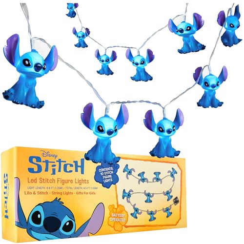 Disney Stitch Guirlande Lumineuse LED 10 Pz, Fairy Lights Fonctionne à Piles pour Enfants Ados Adultes, Decoration Interieur Festive, 150cm (Bleu Stitch)