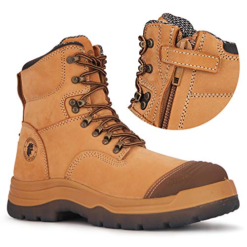 ROCKROOSTER Kimberly Zipper Work Boots For Men, 7 inch Steel Toe Slip On Leather Boots, Ankle Support, Side Zipper, Static Control,Non-slip,Breathable,Quick Dry (AK232Z Kimberly, 10.5)