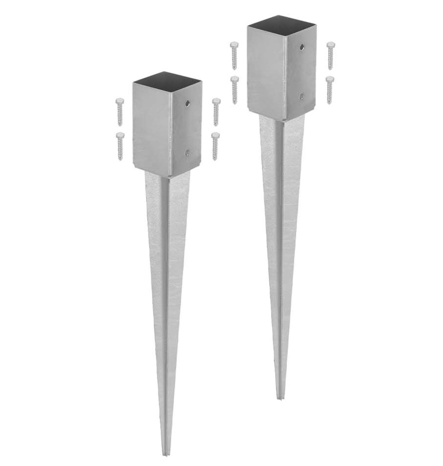 KOTARBAU® 2 pcs Ground Anchor - Post Spike - Galvanised Steel - 75 cm (29.5 inches) - Silver - Ground Anchors Heavy Duty - 81 × 81 mm (3.19 × 3.19 in) - Post Brackets - Weather Resistant