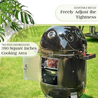 Sophia & William 18-Inch Vertical Charcoal Smokers BBQ Grills with Porcelain-Enameled Smoking Chamber & 2-Layer Smoking Shelves, Outdoor Smokers & Tabletop Grill Combo for Barbecue Camping(Black)