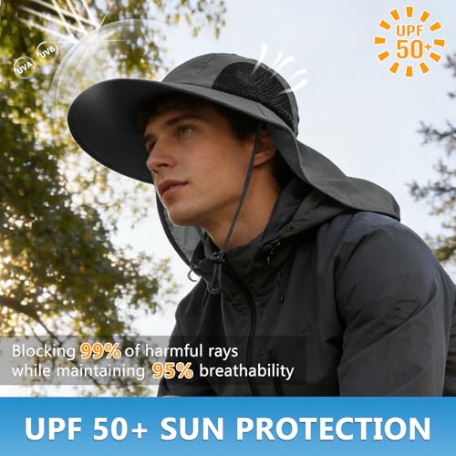 Sun Hat for Men Women with Neck Flap,UPF 50+ UV Protective Hiking Fishing Hats,Wide Brim Sun Hat for Women&Men …