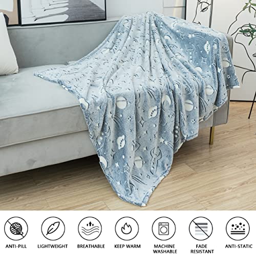 Lipor Glow In The Dark Blanket Ultra Soft Cozy Cute Luminous Throw Blankets Fluffy Spacecraft Grey Flannel Kids Blankets Warm Home Decorative For Boys Girls Teens Birthday Gift 51"X63" (Grey Space) #TOP1