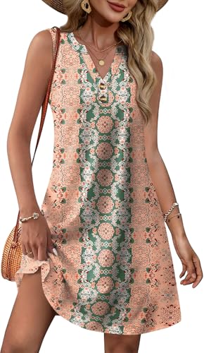 Image of XIEERDUO Summer Dresses for Women 2026 Beach Vacation Clothes V Neck Button Sundresses with Pockets