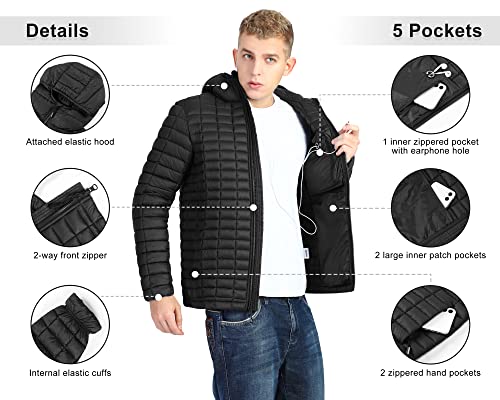 33,000ft Men's Thermolite Packable Hooded Quilted Puffer Jacket, Lightweight Warm Puffy Insulated Winter Coat4