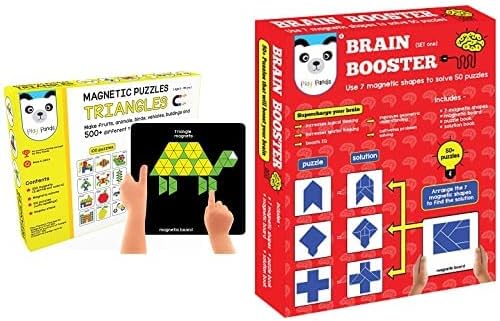 Play panda New Magnetic Puzzles Triangles - with 250 Colorful Magnets, 100 Puzzle Book, Magnetic Boa & Brain Booster Type 1 - 56 puzzles designed to boost intelligence - with Magnetic shapes, Combo