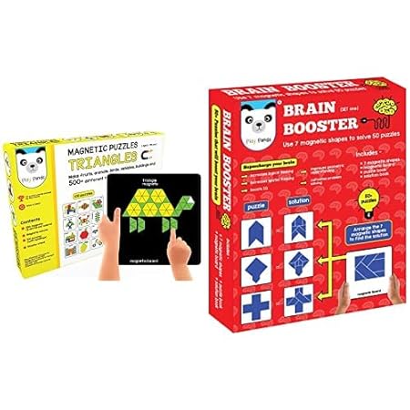Play panda New Magnetic Puzzles Triangles - with 250 Colorful Magnets, 100 Puzzle Book, Magnetic Boa & Brain Booster Type 1 - 56 puzzles designed to boost intelligence - with Magnetic shapes, Combo