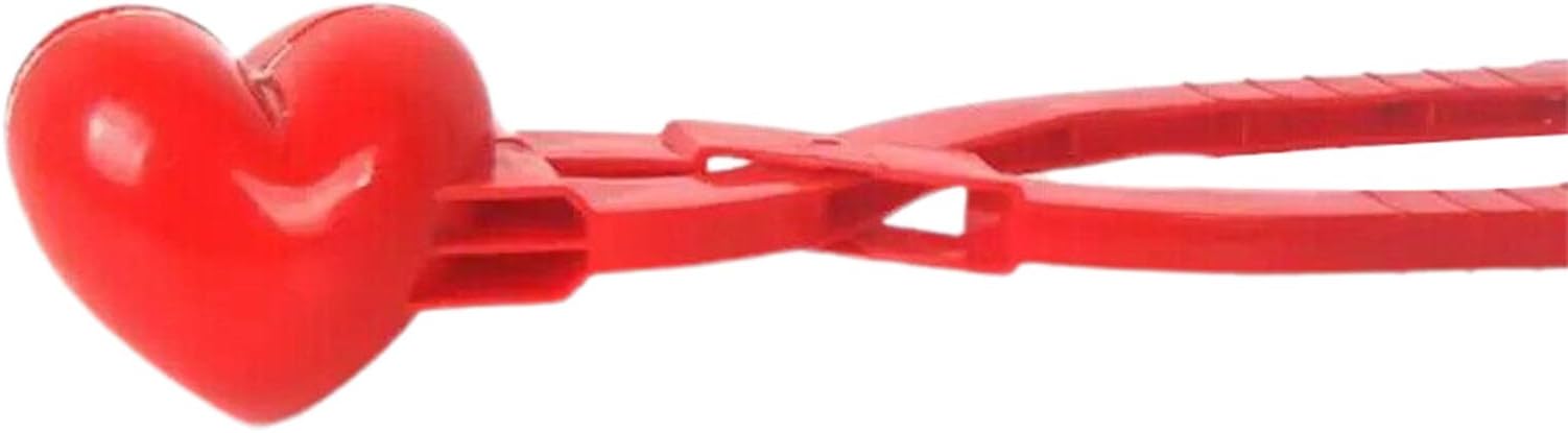 JENPECH Heart Shaped Snowball Maker Tool with Handle for Snow Ball Fights Clip Fun Winter Outdoor Activities and More, Sand Ball Mold Plastic Clamp for Kids and Adults Toy Red