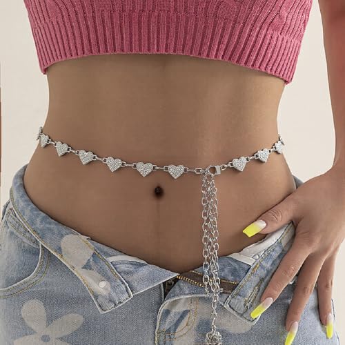 Ring Chain Belt for Women, Trendy Heart Pattern Metal Chain Waist Belt for Dresses, Jeans Fashion Gift for Birthday Christmas Mother's Day3