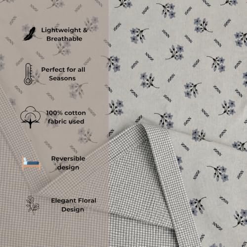 Image of Florida Reversible Cotton Dohar - Single Size (220x160 cm, 90 GSM, Dust Blue Floral Pattern), Soft & Lightweight Blanket for All Seasons, Breathable & Skin‑Friendly Fabric