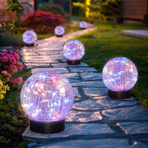 Beautyard Lot de 2 grandes lampes solaires en forme de globe en verre craquelé pour extérieur et intérieur - 12 cm de diamètre - 12 cm de diamètre - 40...