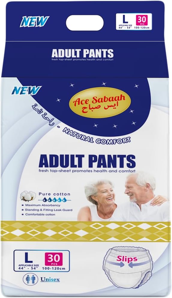 Ace Sabaah Adult Diaper Pants, Size Large, Waist 100-120cm, Pack of 30