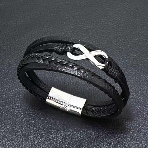 Image of THE MEN THING Leather Bracelet for Men - American Style Genuine Leather Multi-Layer Braided Bracelet with 100% Stainless Steel Magnetic Buckle for Men & Boys (8 inch)