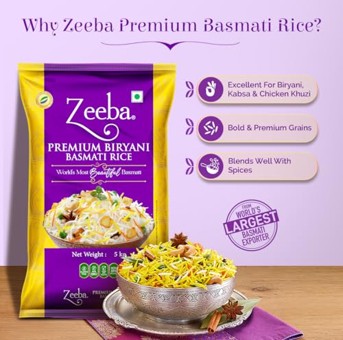 Image of Zeeba Premium Biryani Rice 5 Kg, Chef's Choice, Restaurant Style, Extra Long Grains (Cooked length upto 26mm*)