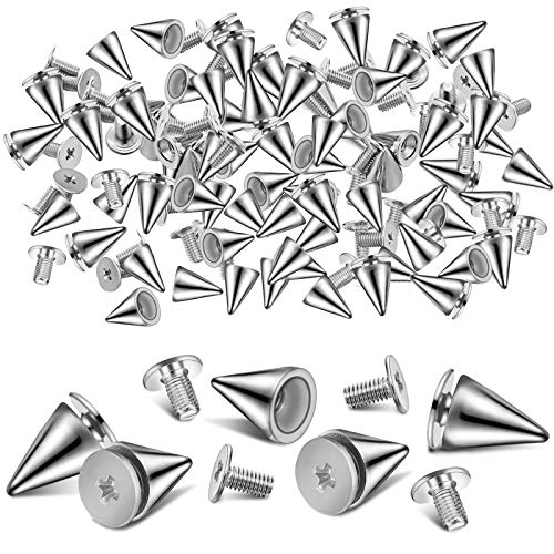 300 Pieces Cool Rivets Punk 9.5 mm Silver Cone Spikes Screw Back Studs DIY Cone Spike Crafts for Handmade DIY Leather