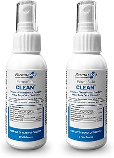 PermaSafe CLEAN 1-Step Disinfectant, Deodorizer & All-Purpose Cleaner; Soft, Hard & Food Surface Sanitizer; Kills 99.9% of Bacteria, Viruses, Molds - Child, Pet, Planet & All Surface Safe (3oz 2-pk)