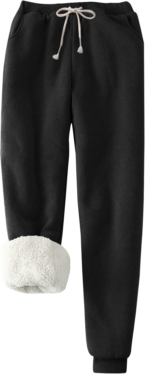 Flygo Women's Winter Warm Fleece Joggers Pants Sherpa Lined