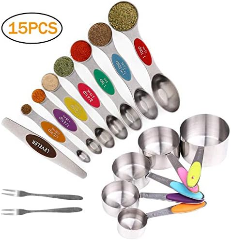 Ptsaying Measuring Cups and Spoons Set, Engraved Magnetic Measuring Spoons Stainless Steel, Double Sided Tablespoon Measuring Spoons Cups, 15 Pcs Baking, cat, Dog, Baby Spoons