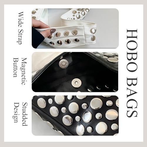 Image of Studded Y2K Purses for Women Punk PU Leather Shoulder Hobo Bags Trendy Underarm Tote Handbags