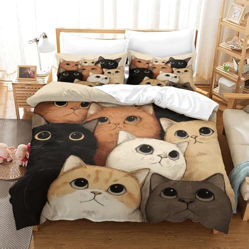 Housse de couette microfibre chat 3D 220x240 cm avec 2 taies