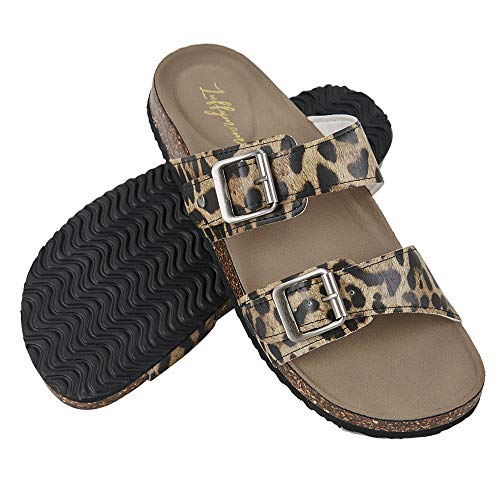 Luffymomo Womens Slide Sole Sandals Cork Footbed Adjustable Stap Buckle Sandals(7 M Us Leopard) #TOP1