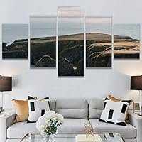 SIGNWIN 5 Panel Canvas Wall Art Beach Blue Coastal Cool Photography Relax/Calm for Home Decorations Ready to Hang - 60