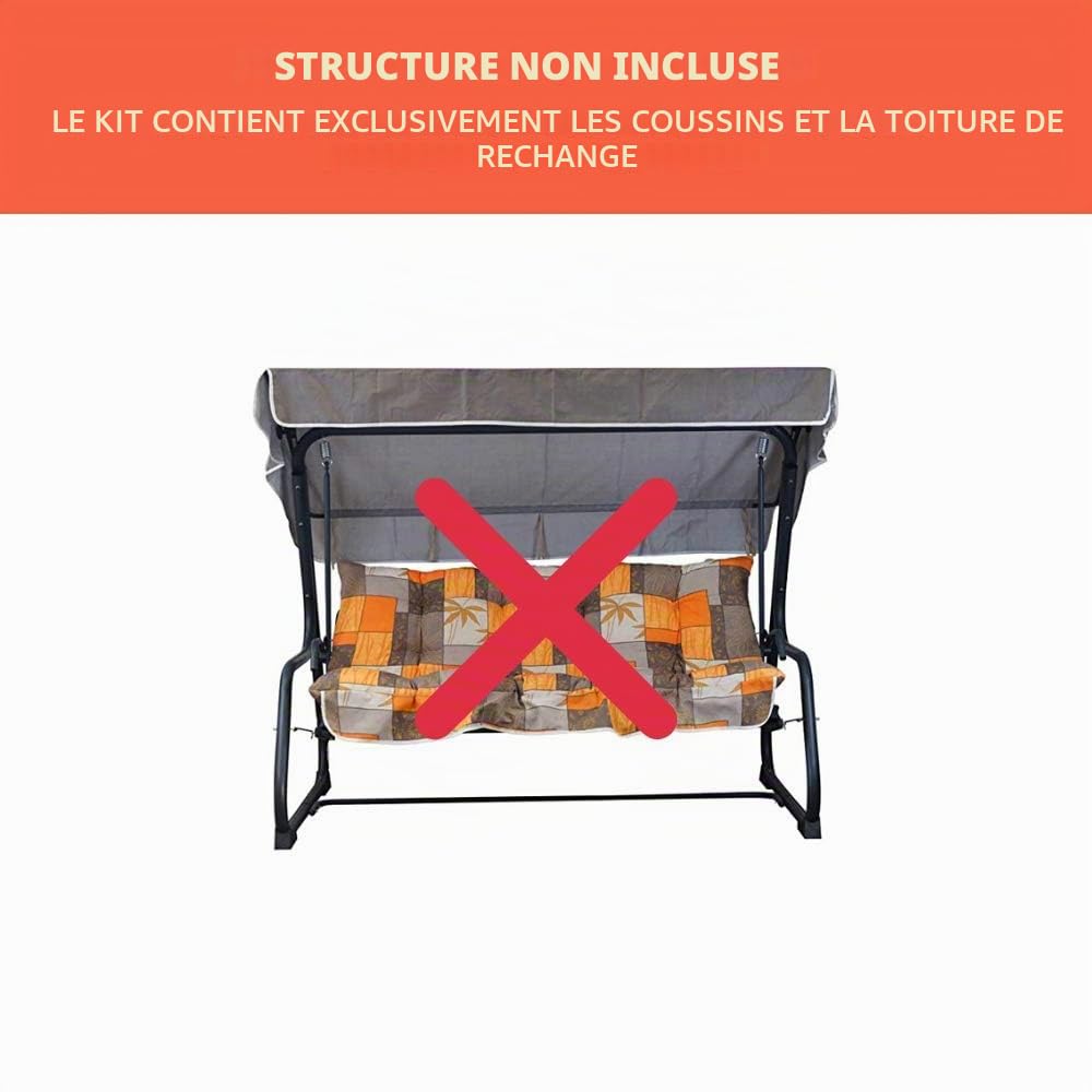 TECNOWEB - Lot de Coussins pour balancelle 3 Places avec pièce de Rechange Assortie pour Le Toit Assortie, 100% fabriqué en Italie, idéal pour l'extérieur (Jardin et Cours), Cadre Non Inclus