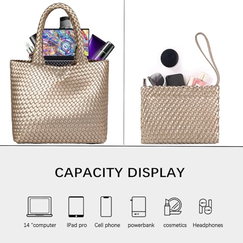 Image of JINMANXUE Unisex Fashion Woven Bag Damen-Tragetasche, Golden1, 16.1 inch W x 7.1 inch D x 11 inch H