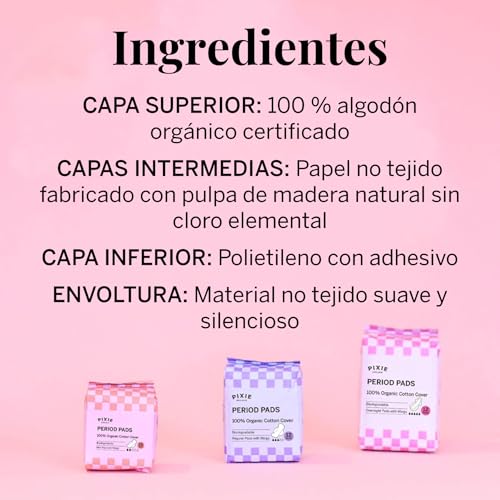 Pixie Compresas Regulares de Algodón Orgánico con Alas – Ultrafinas, Antifugas y Transpirables – Compostables, Sin Perfume – 12 Unidades - imagen 8