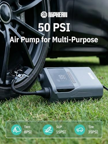Image of Niphean Paddle Board Electric Pump, 50 PSI Automatic Dual Stage Air Pump | Auto Inflation & Deflation, 12V DC Car Connector Portable SUP Pump for Stand Up Paddle Board, Kayak, Boats, Tents and Tires