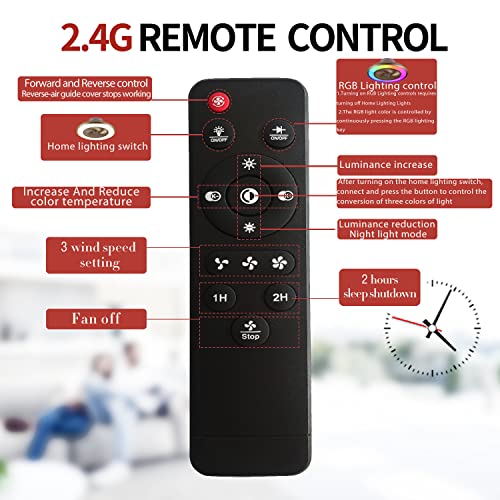 22"Bladeless Low Profile Ceiling Fans With Lights And Remote, Modern Flush Mount Enclosed 7-Color Rgb Ceiling Fan With Smart Music Speaker For Bedroom Living Room Party #TOP7