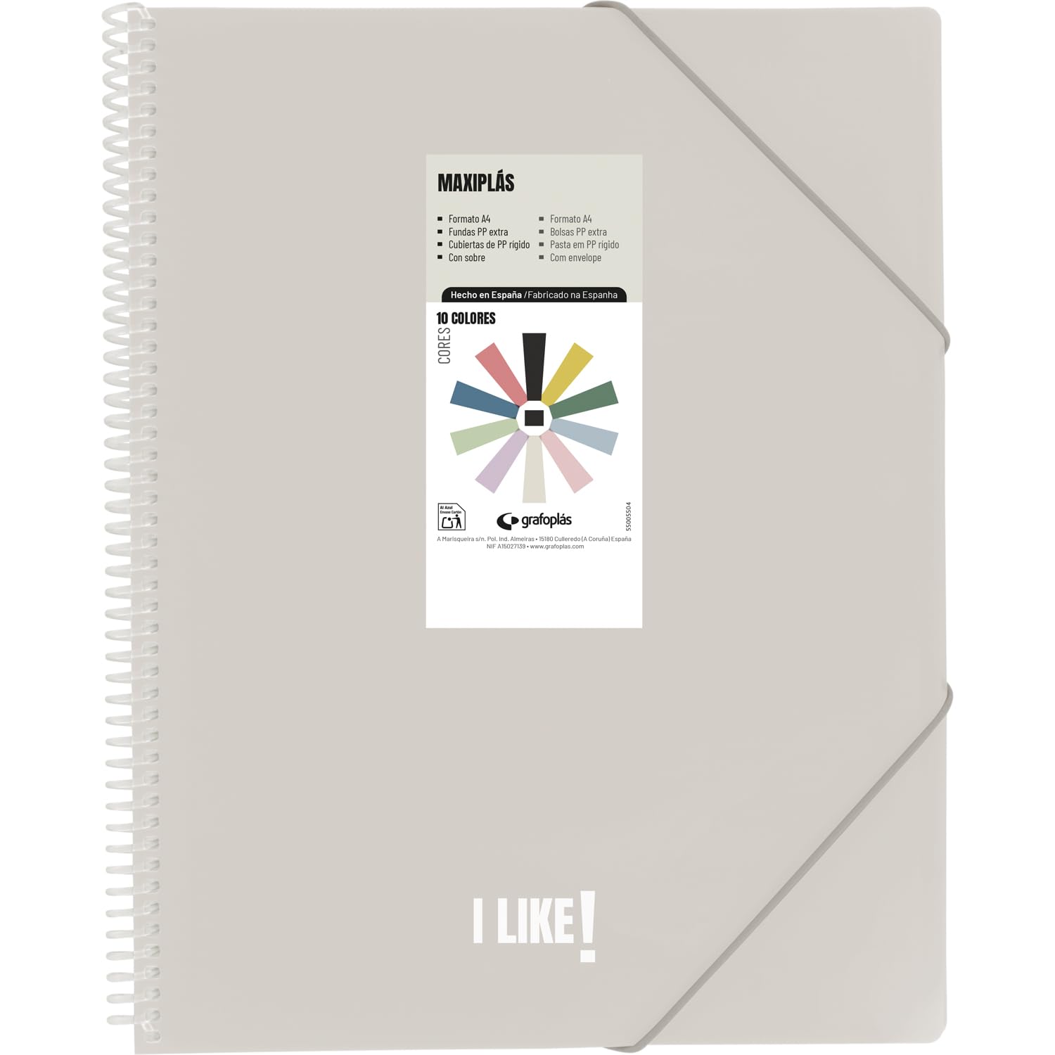 Grafoplas - Folders of Plastic A4, Maxiplas Like, Sand, 60 Transparent Sleeves, PVC Spiral, Perfect for Archiving School and Office Supplies