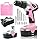 Pink Power Drill Set for Women 18V Pink Cordless Drill Driver Tool Kit for Women Electric Drill, ...