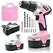 Pink Power Drill PP182 18V Cordless Electric Drill Driver Set for Women - Tool Case, 18 Volt Drill, Charger and 2 Batteries