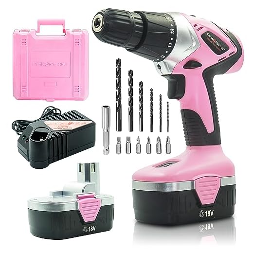 Pink Power Drill PP182 18V Cordless Electric Drill Driver Set for Women - Tool Case, 18 Volt Drill, Charger and 2 Batteries