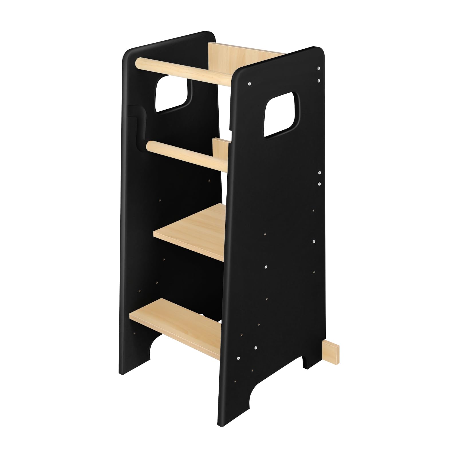 Lernturm für Kinder aus Robuster Holz - mit 3 höhenverstellbaren Ebenen - Tritthocker Kinder - Learning Tower, Kinder Lernturm, Baby Stehen Fußstuhl (schwarz)