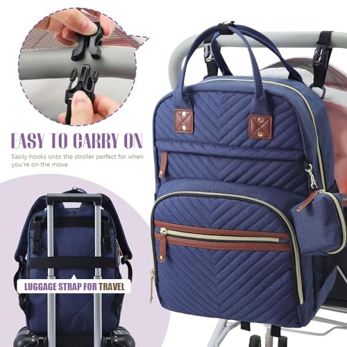 Image of Tuwubi Diaper Bag Backpack, Baby Essentials Travel Tote Bag, Multi function Waterproof Backpacks, Travel Essentials with Stroller Straps & Pacifier Case - Blue