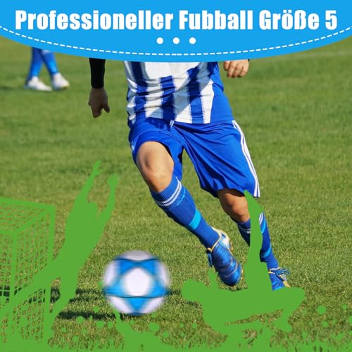 Professioneller FußBall Leder Größe 5 Anti-Luftaustritt Professioneller Fußball Leder Kinder, Offizieller Training Fusball, Wasserdicht Ball Wettbewerb für Kinder Jugendliche Erwachsene (Weiß-Blaue)