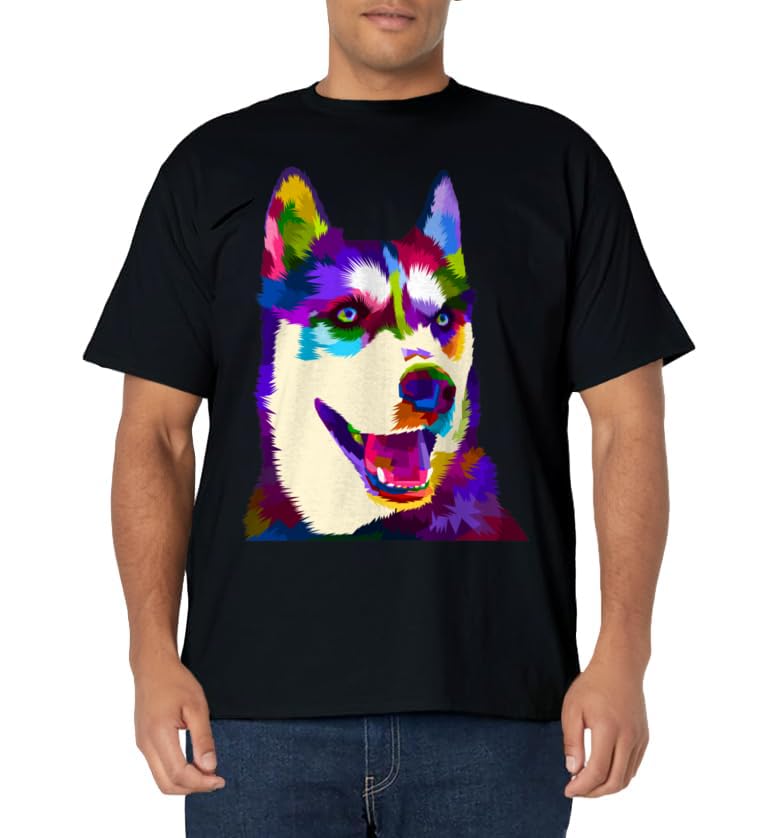 Siberian Husky Dog Designs for Dog LoversHusky Colorful Pop Art Portrait For Dog Owners Chukcha Sibe T-Shirt for Men Women Girls KidsOEKO-TEX STANDARD 100