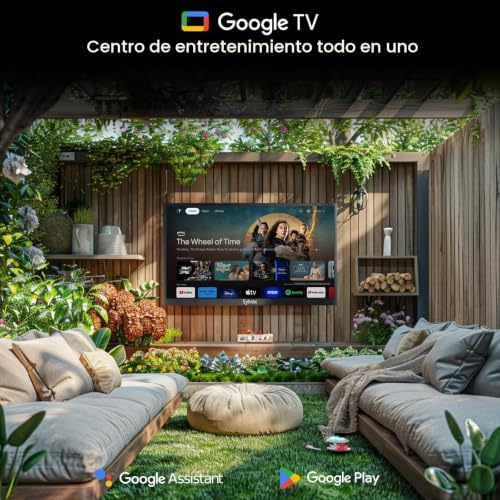 SYLVOX Outdoor TV 43 Pulgadas, 4K UHD QLED TV para Exteriores, 2000 Nits Google TV, Dolby Atmos, DVB-C/T2/S2, HEVC, IP55 Televisor de Exterior Resistente al Aguapara Jardín, Terraza, Piscina y Locales