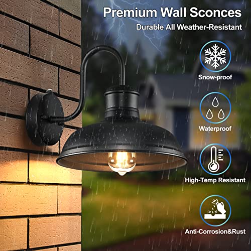 2-Pack Dusk To Dawn Outdoor Wall Sconces, Exterior Farmhouse Gooseneck Barn Light, Vintage Matte Black Outside Wall Lighting Fixture, Anti-Rust Waterproof Outdoor Light For House Porch Garage Entryway #TOP3