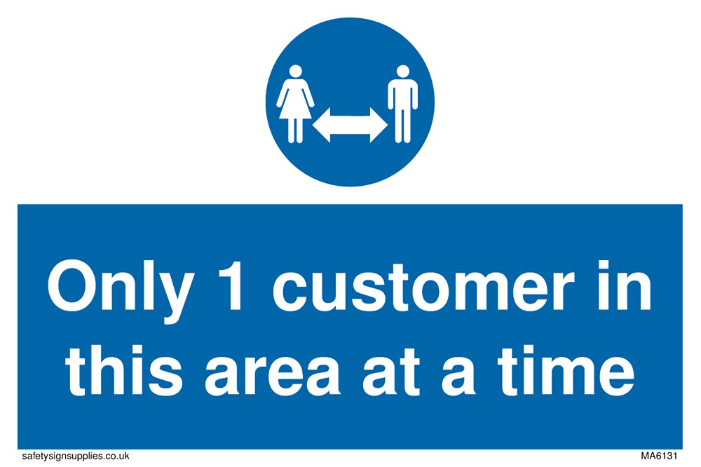 Pack of five - Only 1 customer in this area at a time Sign - 150x100mm - A6L