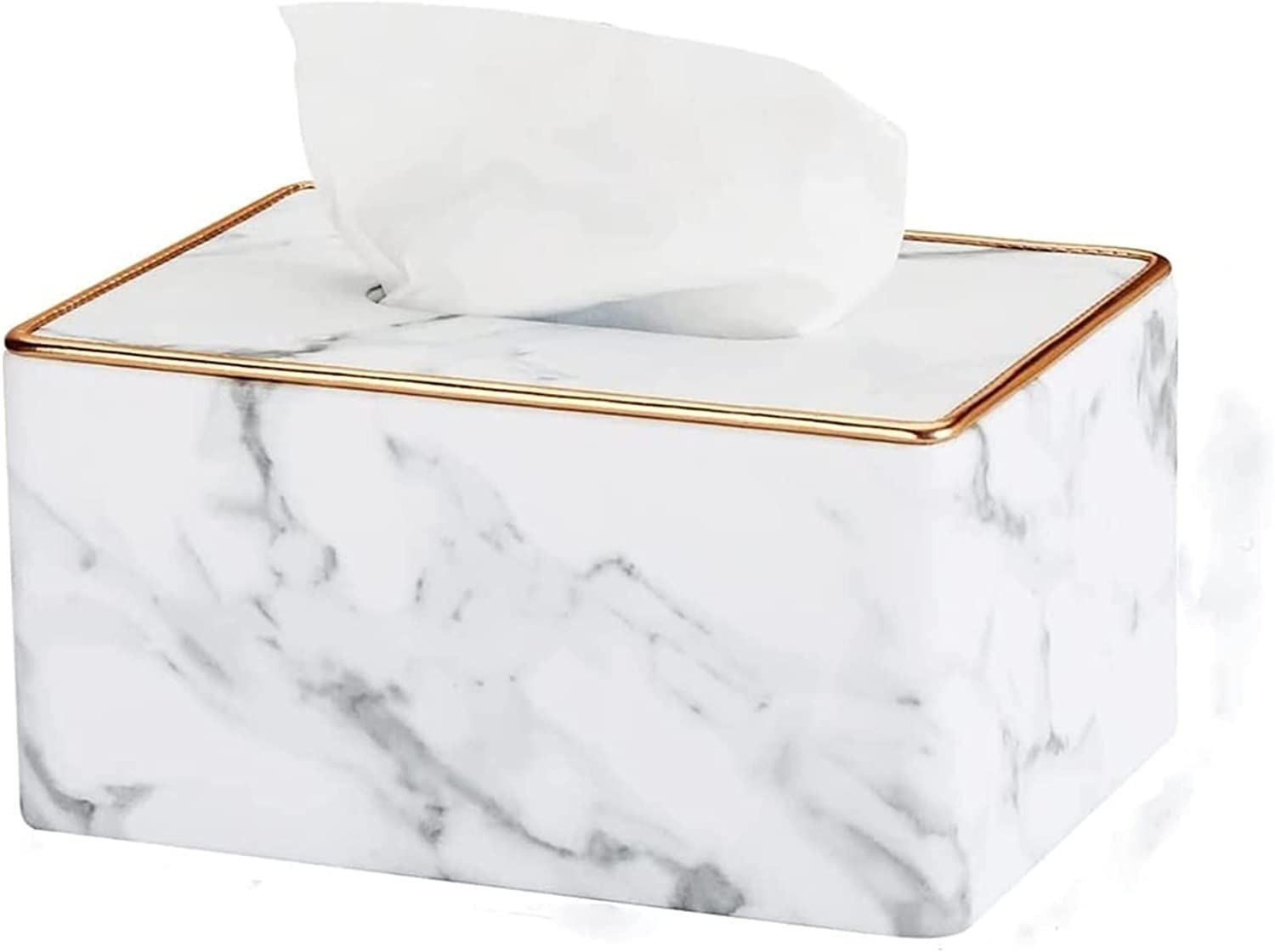 GTHTUHFD Small Tissue Boxes Gold Rim Leather Tissue Holder Marble Napkin Towel Dispenser Tissue Case